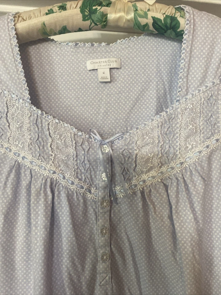 Camisón Charter Club Talla Mediana Manga Corta 100% Algodón Prendas para Dormir Punto Azul Foto 3 de 4