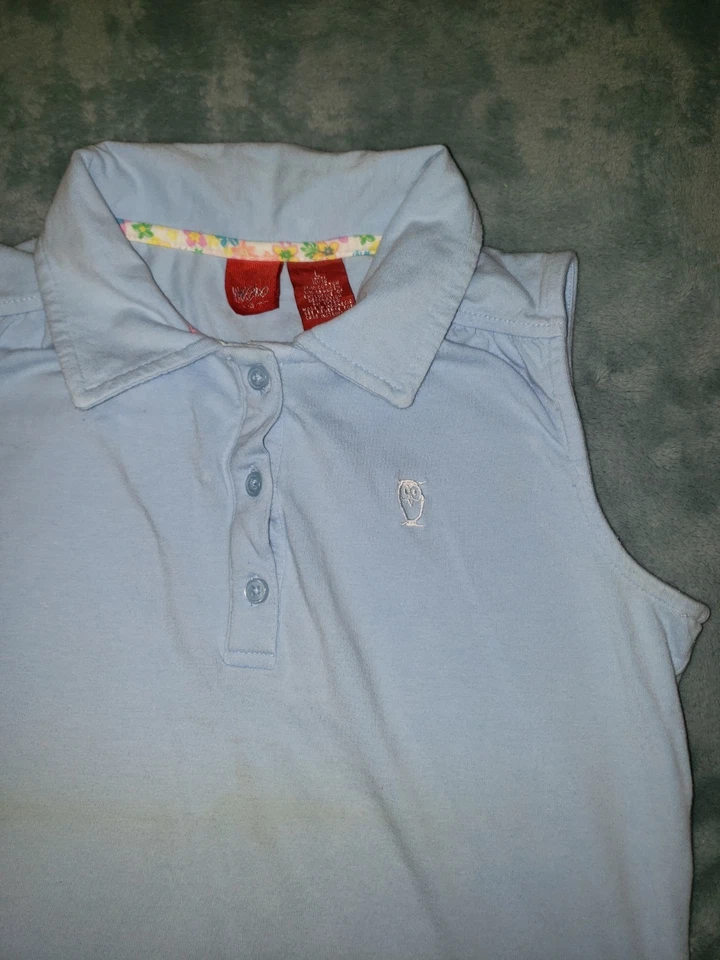 Blusa polo Mossimo feminina grande 10/12 sem mangas coruja bebê azul claro - Imagem 2 de 4