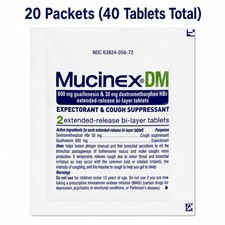 Mucinex DM 600mg/30mg Cough Suppressant/Expectorant 20 Pkts/40 Tablets EXP 3/28