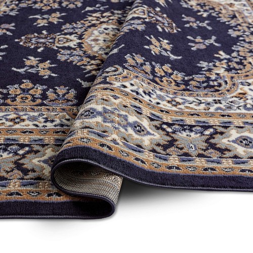 Premium Sakarya Traditional Medallion Border Area Rug, Navy Blue, 1'9"x7'2" R... - Picture 3 of 6