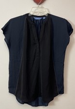 Simply Vera Wang Womens Medium Black/Blue Cap-Sleeved Vneck Tunic Blouse! A2498