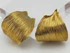 Mignon Faget Earrings Half Hoop Gold Plated Textured Wavy Leaf Pierced Retired — photo 2