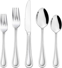 Silverware Set, 60-Piece Pearled Edge Stainless Steel Flatware for 12, Beading T