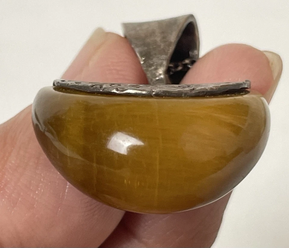 "Collar gargantilla ojo de tigre de plata de ley 925 cadena cable colgante media luna de 15""" Foto 4 de 4