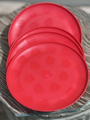 Set of 4 MAINSTAYS 10.5” Strawberry Etched Plastic Dinner Plates