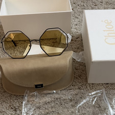 Chlo  CE132S Havana Geometric Women's Sunglasses Yellow Tinted Plastic Lens