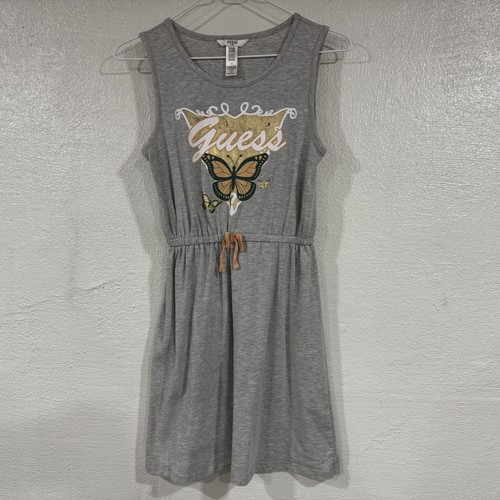 Guess Kids Dress Girls 14 Gray Butterfly Gold Graphic Drawstring Waist Casual