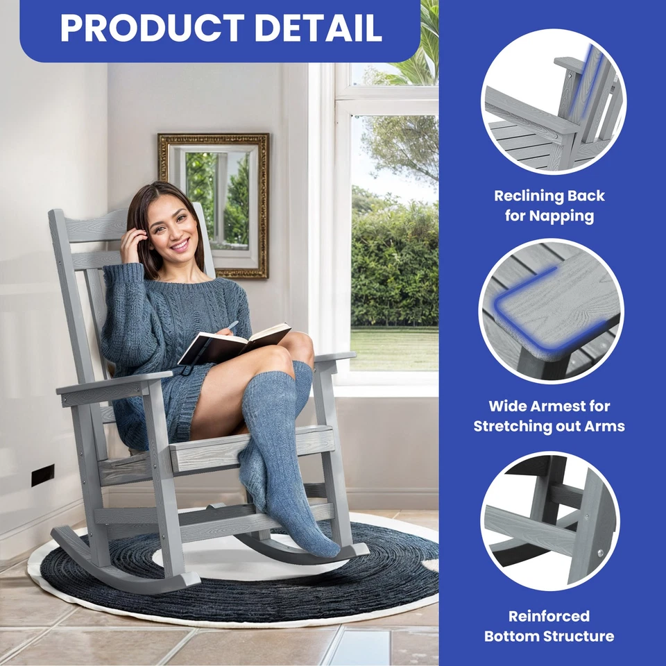 2 PIEZAS Mecedoras Exterior Patio Banco Jardín Asiento con Apoyabrazos Impermeable Gris Foto 4 de 4