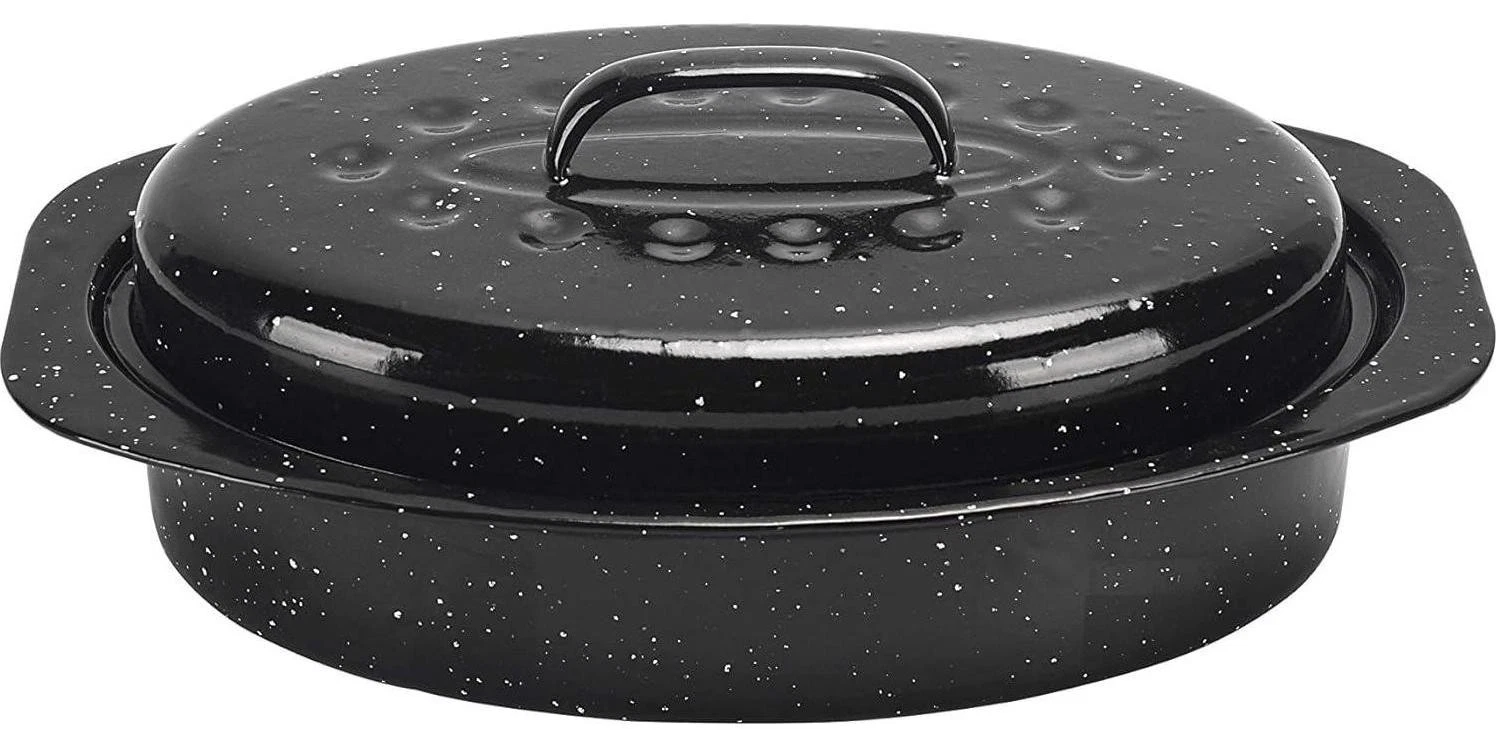 Covered Oval Roaster, 13 Inches, Black