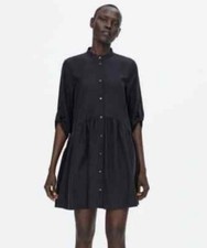 Zara Black Mini Flowy Dress Roll Up Sleeve Women's Sz M