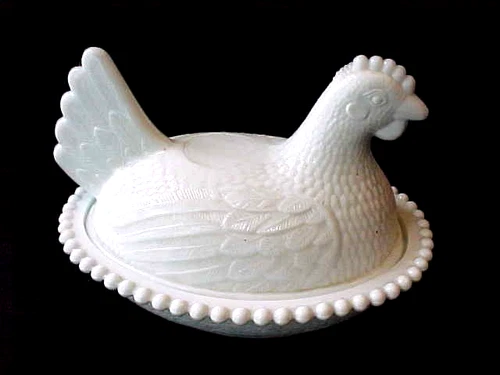 Vtg. Indiana Glass White Milk Glass Hen On Nest
