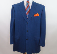 Canali Pure Wool Italian Sport Coat Blue Mini-Checks Blazer Jacket 50 R Big Man