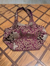 Napal Burgundy And Gold Lotus Flower Bohemian Shoulder Fabric Handbag