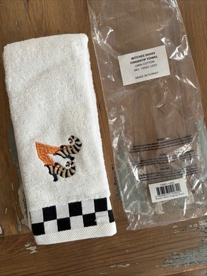 Retired Mackenzie Childs Courtly Check Witches Shoes Fingertip Towel New In Pkg