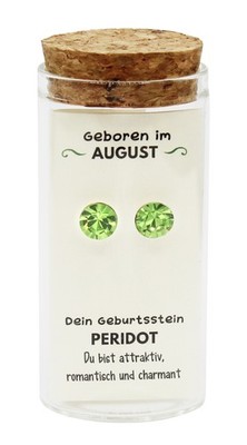 ''August'' Geburtsstein Ohrstecker im Gläschen