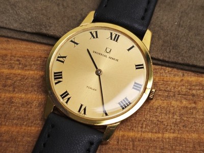UNIVERSAL GENEVE TURLER 手巻き時計 Rare! Universal Geneve TURLER 542101/15 Gold Roman Dial Manual