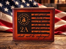 SALE - 2A Edition Bifold / Second Amendment Engraved Leather Wallet- Made In USA