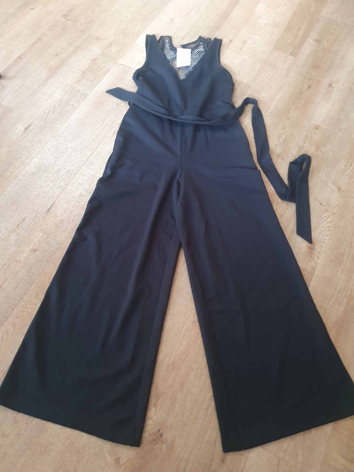 Nuevo con etiquetas Próxima Pierna Ancha Negro Elástico Mono Culottes Brillante Con Talla 10 Pd £75