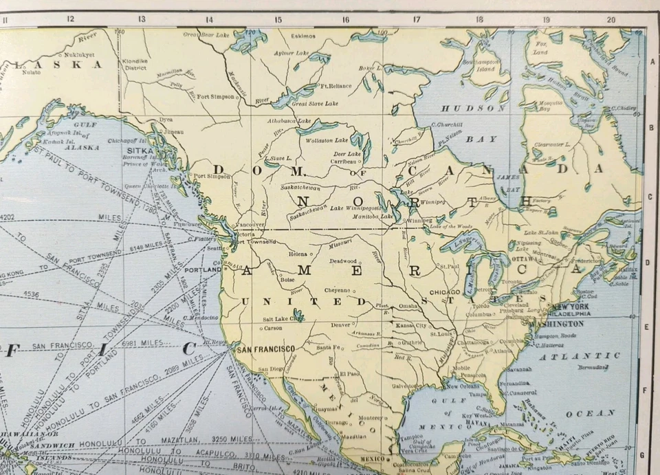 Mapa de colección 1903 OCÉANO PACÍFICO 22"x14" ~ Antiguo Antiguo Original FIJI HAWAII TAHITI Foto 4 de 4