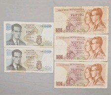 Belgium 5x banknotes ( 3x 50 Frank 1966, 2x 20 frank 1964 )
