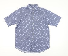 Laine Taylor Men's Blue Floral Short Sleeve Cotton Button-Up Shirt M