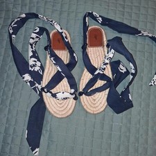 Polo Ralph Lauren Navy  White Floral Lace-Up Espadrilles Size 8