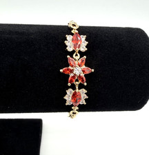 7" 18K Yellow Gold-Filled Bracelet with Crystal and Garnet Flower Design New