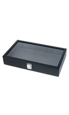 SSWBasics Large Black Faux Leather Glass Top Jewelry Display Case 14 "L x 8 "W