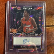 2022 Panini Prizm Penmanship Charlie Moore #CP-CMO Purple Ice Prizm /99 (AU, RC)