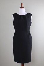 TALBOTS NWT $159 Solid Black Shirred Sleeveless Sheath Pencil Dress Size 12