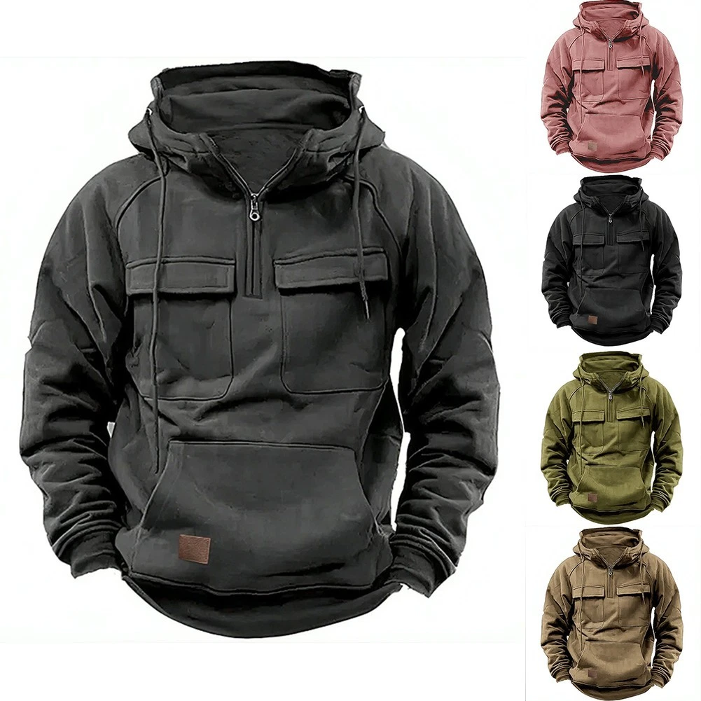 SACAI Felpa con cappuccio mezza zip uomo manica lunga sportiva con pratica tasca