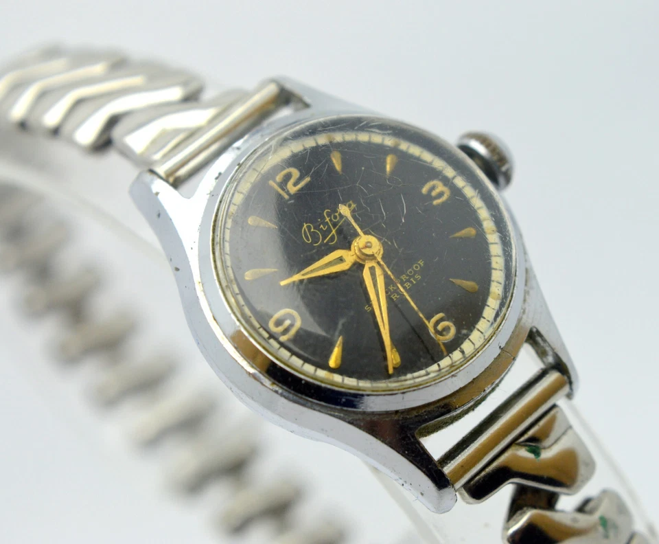 ВИНТАЖНЫЙ BIFORA 17 КАМНЕЙ ЧЕРНЫЙ ЦИФЕРБЛАТ ЖЕНСКИЕ МЕХАНИЧЕСКИЕ ЧАСЫ - Изображение 4 из 4