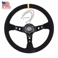 14inch 350mm Deep Dish 93mm Steering Wheel Suede Leather For Drifting Racing