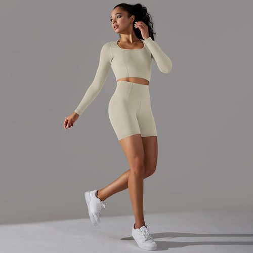Damen Seamless Tight Fit Hüftheben Yogahose Laufen Fitness Anzug Set - Bild 178 von 189