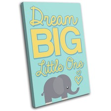 Dream Big Elephant Baby For Kids Room CANVAS WALL ART Picture Print VA