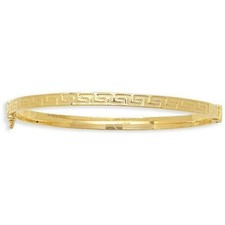 Ladies Greek Key Bangle Yellow Gold Hinged British Made Hallmark Womens Bracelet