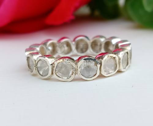 Elegant Natural Polki Diamond Slice Band Ring Anniversary Gift for Women
