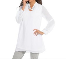 Mother of Bride Groom Evening Women's Church Cruise White Tunic Top Plus 22W2X3X