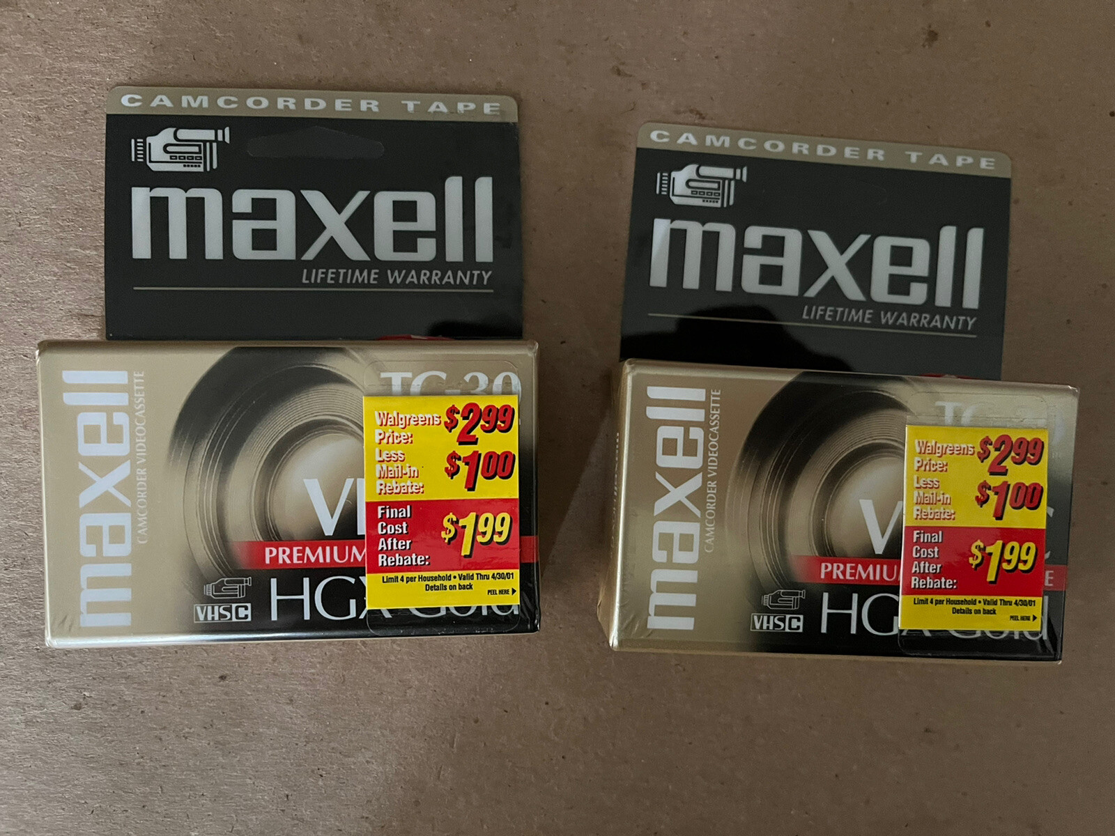 Maxell Camcorder Videocassette TC-30 VHS-C HGX-Gold SP 30 Min. Lot of 2 Sealed !-image
