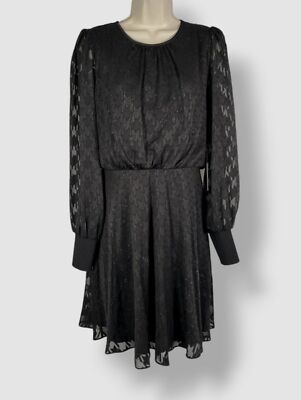 Karl Lagerfeld Paris Women's Black Metallic Houndstooth A-Line Dress Size 6