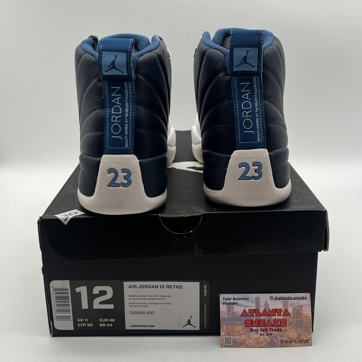 Size 12 - Air Jordan 12 Retro 2012 Obsidian Navy White Leather