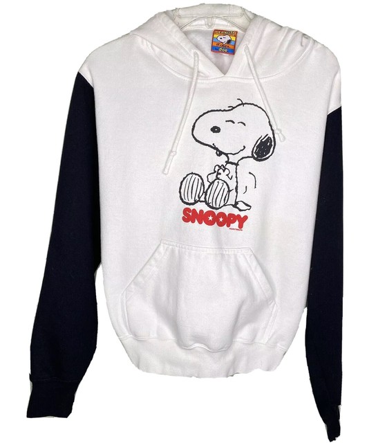 Peanuts Snoopy Hoodie Sweatshirt Floppy Ears White Black Sleeves Women