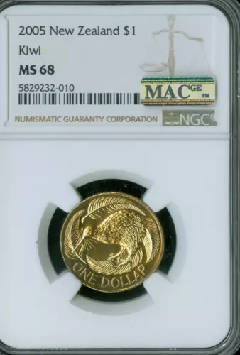 2005 NEW ZEALAND DOLLAR NGC MS68 2ND FINEST MAC  SPOTLESS 3,000 MINTED *