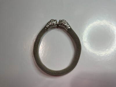 Vintage Chinese Dragon Bracelet Double Headed Figural Mesh Sterling Silver