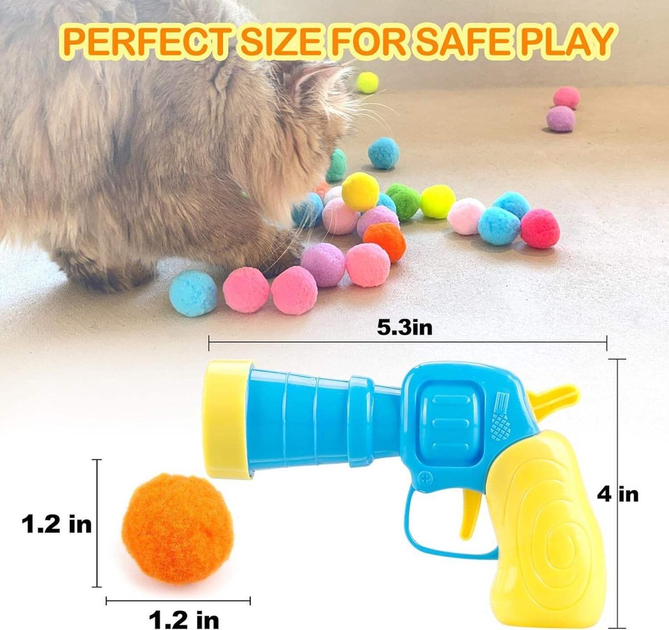 31Pcs Cat Ball Toy Launcher Gun, Cat Balls Fetch Toy, 30Pcs Plush Fuzzy