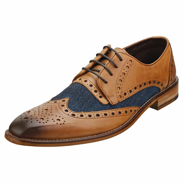 tan and blue brogues