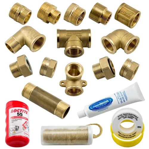 Messingfitting Gewindefittings Messing Gewindedichtband Dichtungsflachs Fermit