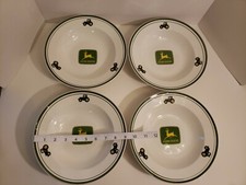 Set of 4 JOHN DEERE Gibson Tractor 9" Soup Cereal Salad Pasta Bowls, Rimmed, EUC
