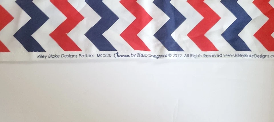 2012 Riley Blake Design Red Blue Chevron Fabric Remnant Patriotic 60"W x 112" L - Image 3 of 4