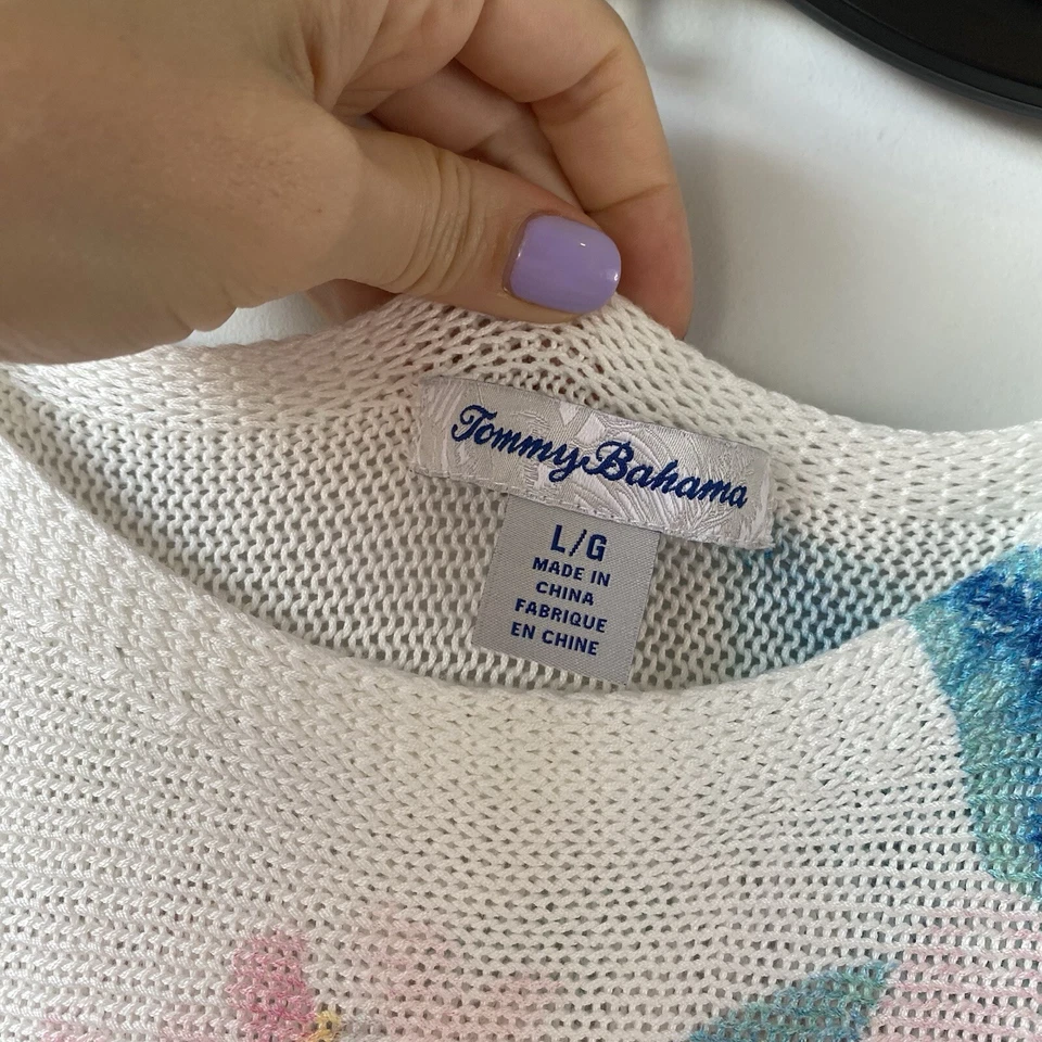 Suéter Tommy Bahama Floral Dolman Manga Curta Branco G - Imagem 4 de 4